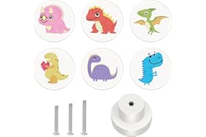 OctinPris Wooden Drawer Knobs Dinosaur Cabinet Knobs Decorative Nursery Dresser Knobs 35mm with 3-Sized Screws for Kids Bedroom Girls Boys Toddler Room (6-Pack)