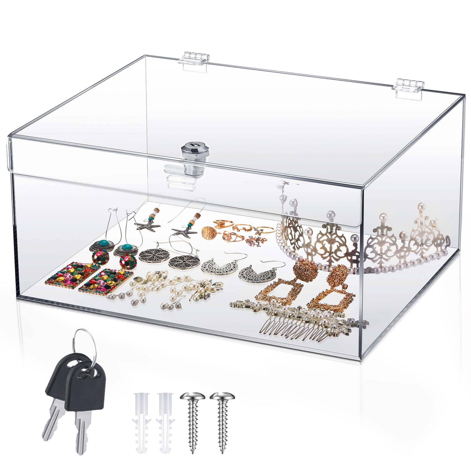 Photo 1 of ***BROKEN HINGE***
Wonderjune Clear Acrylic Locking Display Case with Keys Large Medication Lock Box Snack Fridge Lock Acrylic Figure Display Case Storage Box for Collectibles Figures Jewelry Toy(12.2" X 5.75" X 4.6")