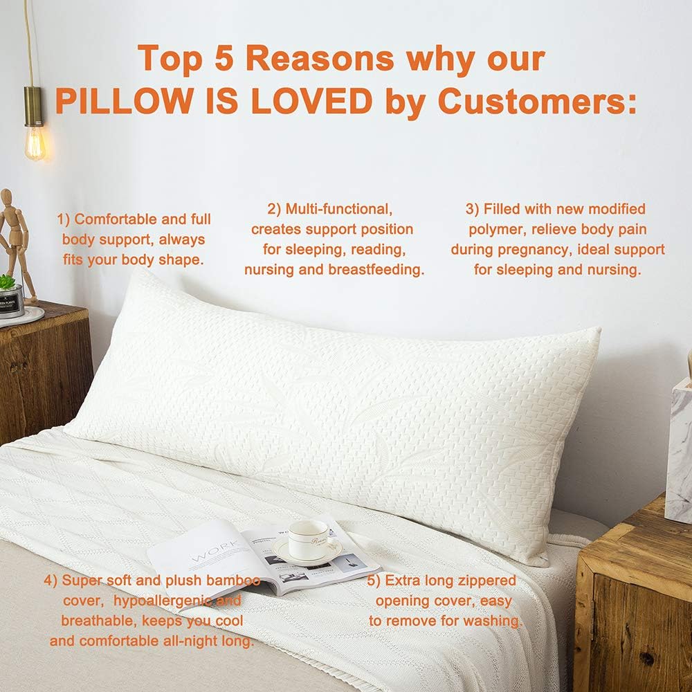 Decroom Full Body Pillow -Zipped Bamboo Cover-Breathable Cooling for Pregnancy and Long Side Sleeper-20 x 54 inch: Home & Kitchen