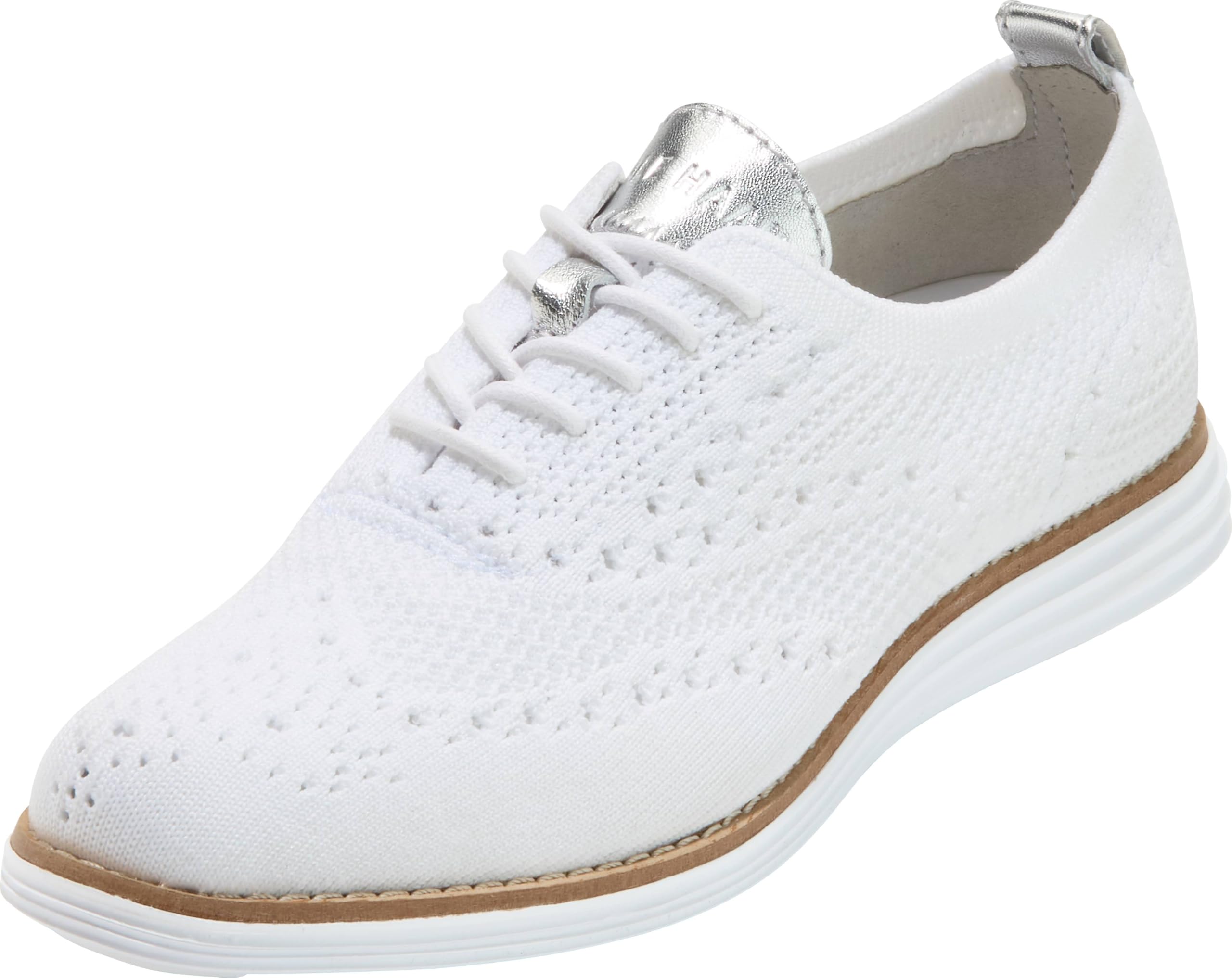 Cole Haan womens Originalgrand Stitchlite Wingtip Oxford Flat, Optic White Knit/Optic White, 9 US Image