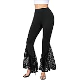 Yvette Bell Bottom Pants for Woman Lace High Waisted Flare Leggings Pants Black Sexy Disco 70s