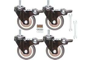 YEWEKE Stem Casters, 360 Degree Swivel Stem TPR Wheels with Metric M6-1.0x15mm Thread Industrial Castors for Carts, Furniture, Dolly, Workbench(2.0 Inch M6-1.0x15mm, with Brake)