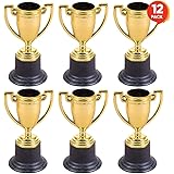 ArtCreativity Gold Plastic Trophies for Kids - Pack of 12 Golden Colored Trophy Set - 4 Inch Award Cups for Football, Soccer,