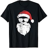 Funny Hipster Santa Face with Hat Beard & Glasses Christmas T-Shirt
