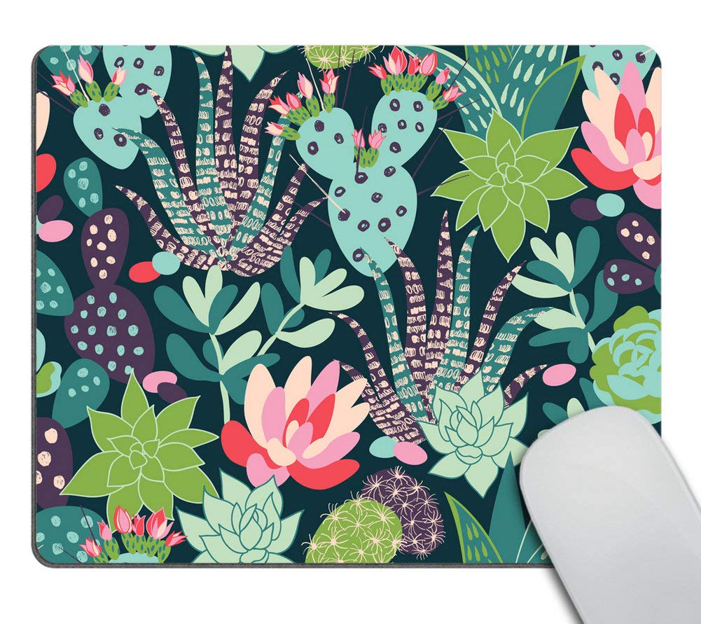 Wasach Gaming Mouse Pad Custom,Trendy Tropical Succulents and Cactuses Mouse pad Customized Rectangle Non-Slip Rubber Mousepad