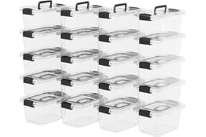 Cetomo 6.8Qt*20 Plactic Storage Bins, Stack Tote Storage Box with Handle, Clear, 6.8Quart-20 Pack