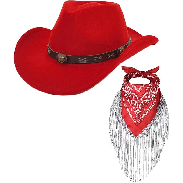 6926 Cowboy Hat For Women Men With Wide Brim Western With Red Bandana Hat Womens Straw Cowboy Hat, Red Bandana | Summer Western Chic main image 4