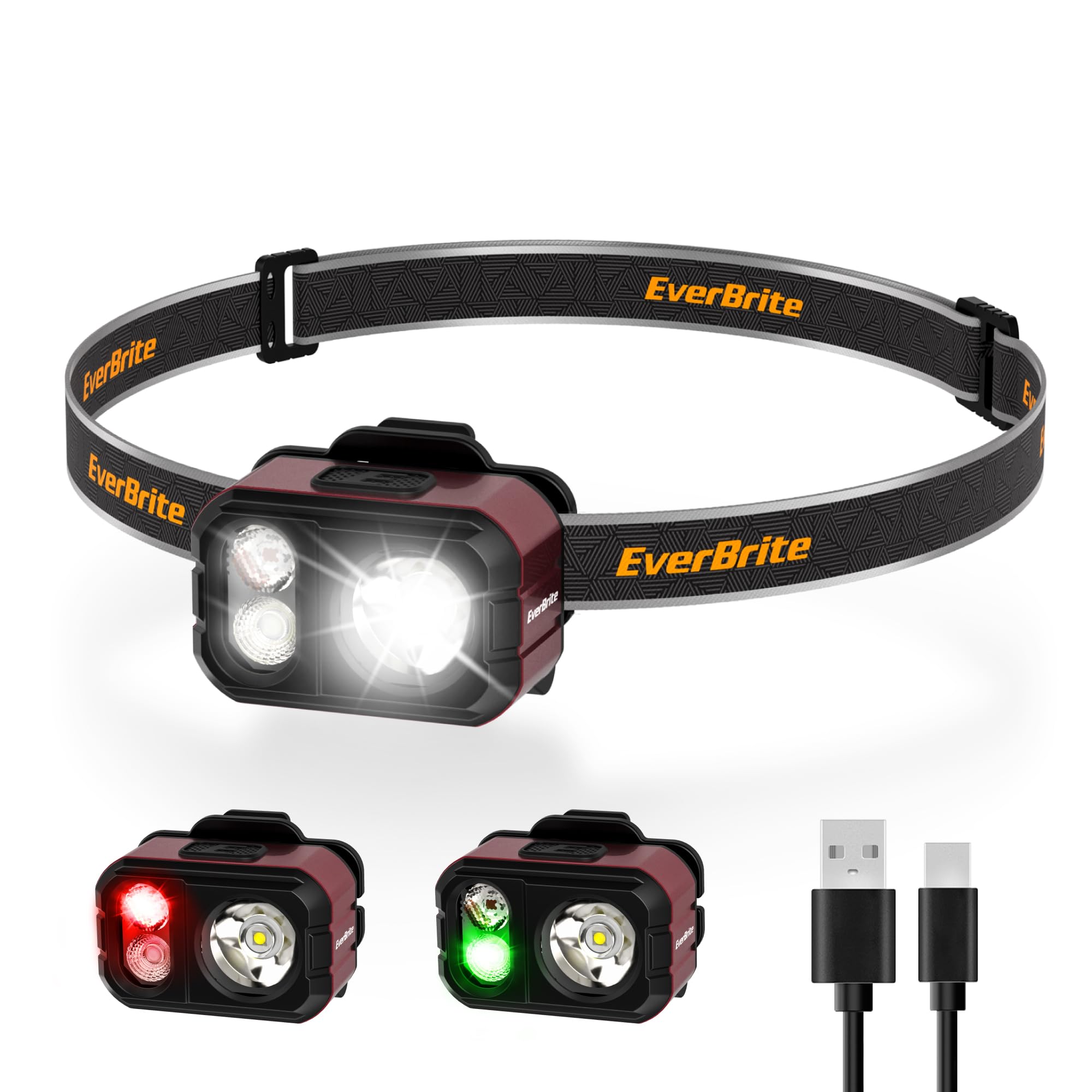 Photo 1 of EverBrite Rechargeable LED Headlamp, Only 1.59 OZ Ultra-Light with Hat Clip, IP67 Waterproof, White/Red/Green Light, 7 Modes for Camping, Running and Backpacking-Purple