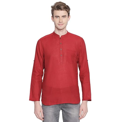Men's cotton Kurta (110049624_ Maroon_ Large)