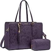 LOVEVOOK Laptop Bag for Women Vintage Leather Laptop Tote 15.6 inch Large Capacity Computer bag with Clutch Purse for Work