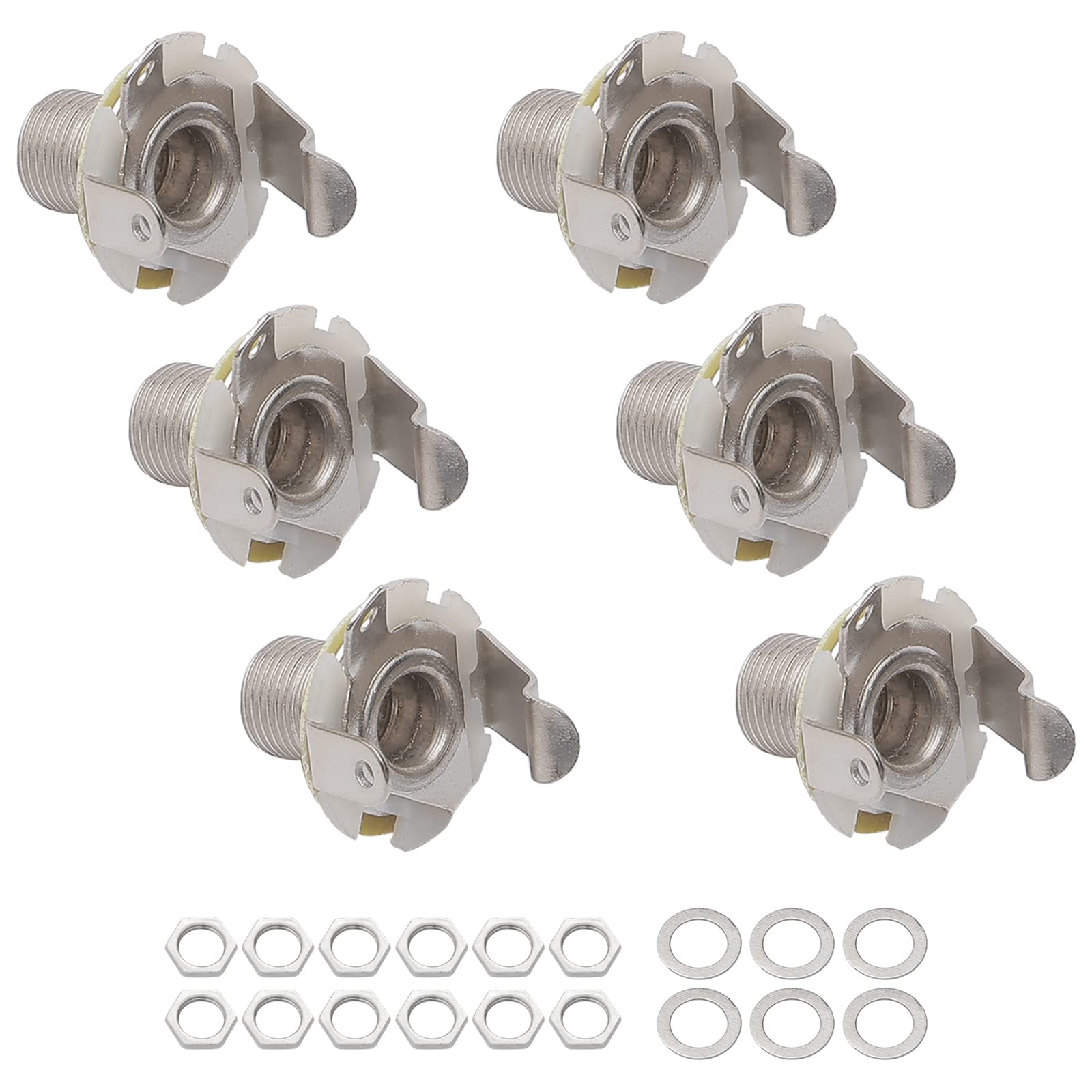 Unxuey 6-Pack 0.25 Inches Guitar Jack Socket Input Output Silver 6.35mm Jack for Electric Guitar Bass