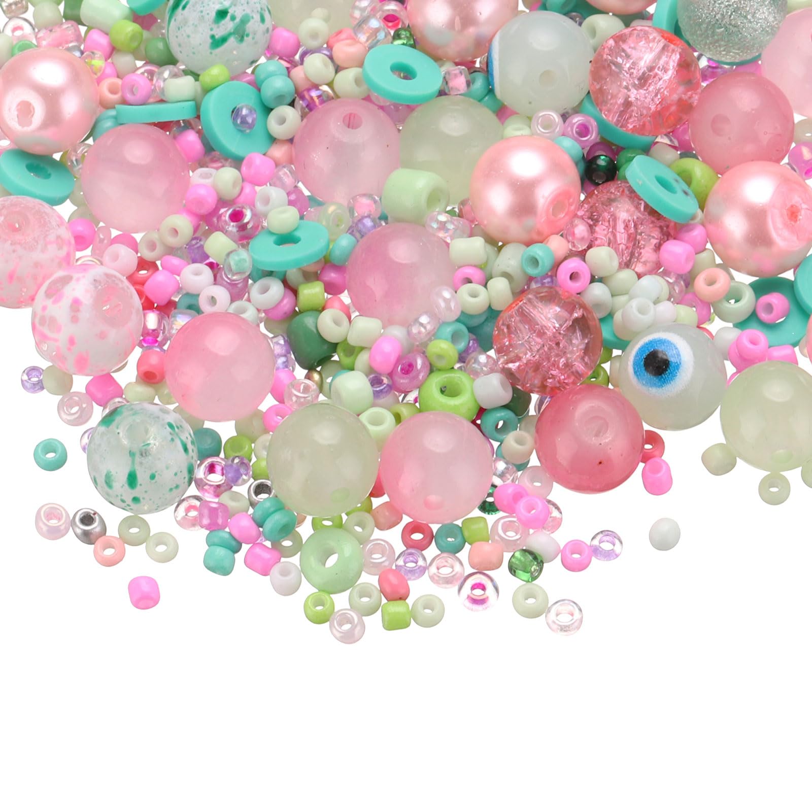 PATIKIL 2-8mm Assorted Glass Resin Beads, Cracked Gravel Round Beads Small European Spacer Seed Bead Mixed Bulk with Hole for Jewelry Making DIY Bracelet Crafts, Light Green Pink