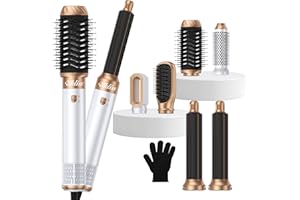 6 in 1 Blow Dryer Brush, Ukliss Hair Dryer Brush with Ionic Technology, Multifunctional Styler Styling Tools, Auto Air Curler for Hair, Fast Styling for Most Hair Types, Safe ALCI Plug (White Gold)