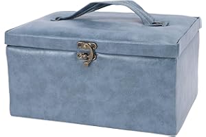 VBESTLIFE Sewing Basket, Retro Leather Sewing Supplies Organizer, Double Layer Large Storage Space, for Needles, Thread, Scis