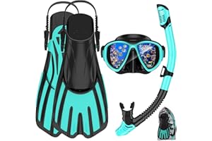 ACQCES Snorkeling Gear for Adults,3 in 1 Snorkel Set with Panoramic View Diving Mask Anti-Fog Anti-Leak,Dry Top Snorkel,Fins and Travel Bag for Swimming,Snorkeling and Travel Diving