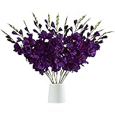 IPOPU 10 PCS Gladiolus Artificial Flowers 30.3 in Silk Gladiolus Flowers with Stems Faux Flower for Home Wedding Office Decoration(Dark Purple)