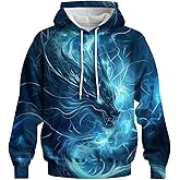 QTAGTESS Novelty Long Sleeve Hoodie Funny Fashion Dragon Print Sweatshirts