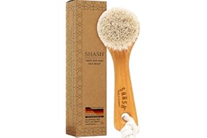 SHASH Since 1869 Hand Made in Germany - Sustainable Exfoliating Face Brush, Scrub Cleansing Brush, Exfoliates Skin to Help Reduce Flaking, Fine Lines, Supports Glowing Complexion (Soft Goat Bristle)