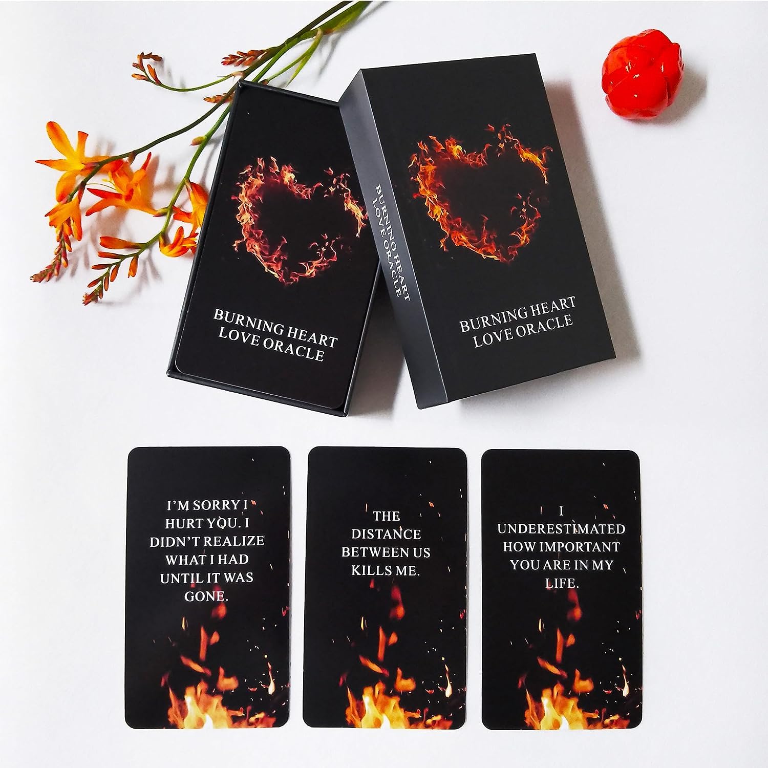 LIGHTOF JUSTICE Burning Heart Love Oracle Cards Deck, Twin Flame Oracle Cards, Oracle Deck Help You Gain Insight into What The Person is Thinking or Trying to Communicate with You