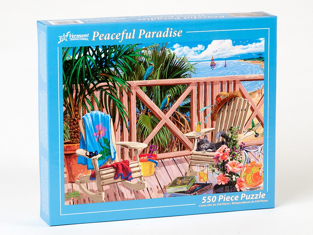 Vermont Christmas Company Peaceful Paradise Jigsaw Puzzle 550 Piece - Randomly Shaped & Fully Interlocking Pieces - Beach Puzzle for Adults