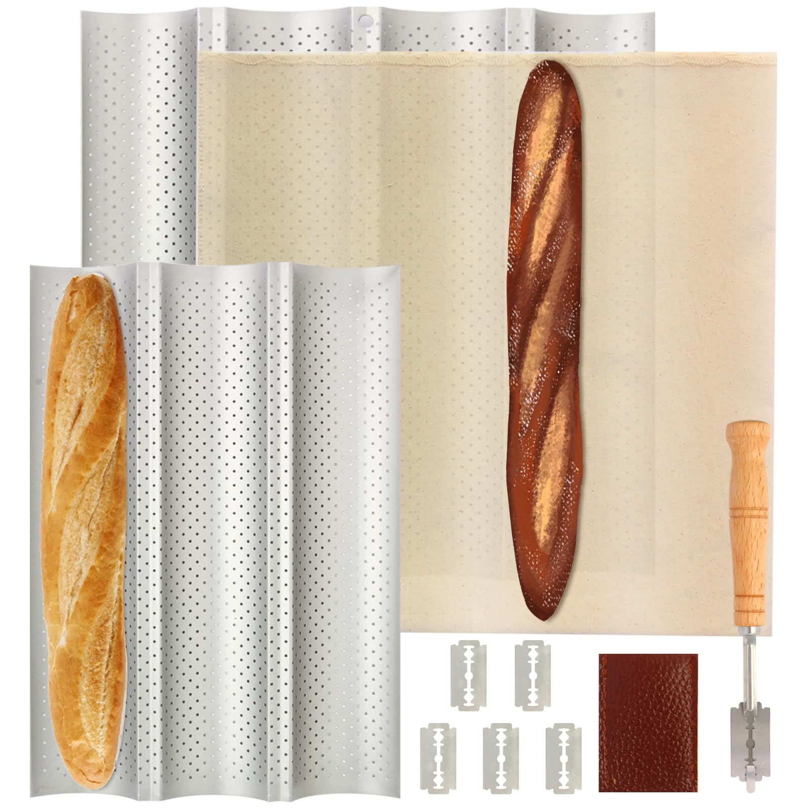 Photo 1 of (GOOD) Cryptolux 10 Sets Baguette Bread Pan,Silver French Baguette,Non-Stick Sourdough Baguette Bread Making Molds with Proofing Cloth,Used for Kitchen Bread Baking Kit