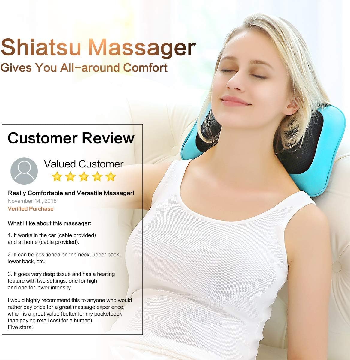 Shiatsu Neck Back Massager Pillow with Heat, Deep Tissue Kneading Massage for Back, Neck, Shoulder, Leg, Foot, Gift for Men Women Mom Dad, Stress Relax at Home Office and Car: Health & Personal Care