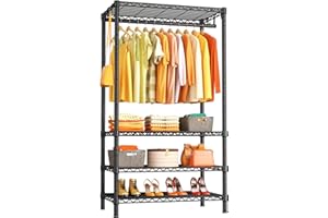 Ulif H4 Portable Closets, 4-Tier Metal Clothes Garment Rack for Bedroom and Cloakroom, Clothing Closet Storage and Organizer Wardrobe, 35.4" W x 14" D x 76.4" H, Black