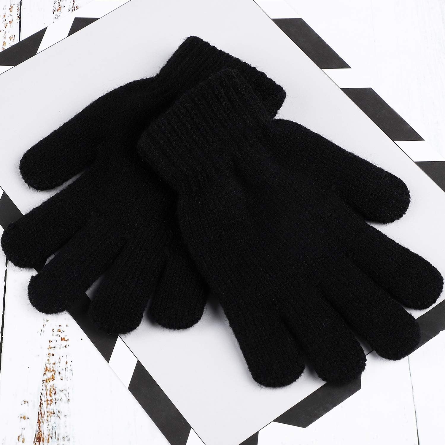 Cooraby 3 Pairs Kid's Winter Gloves Thick Cashmere Warm Knitted Gloves Children Cold Weather Gloves: Clothing