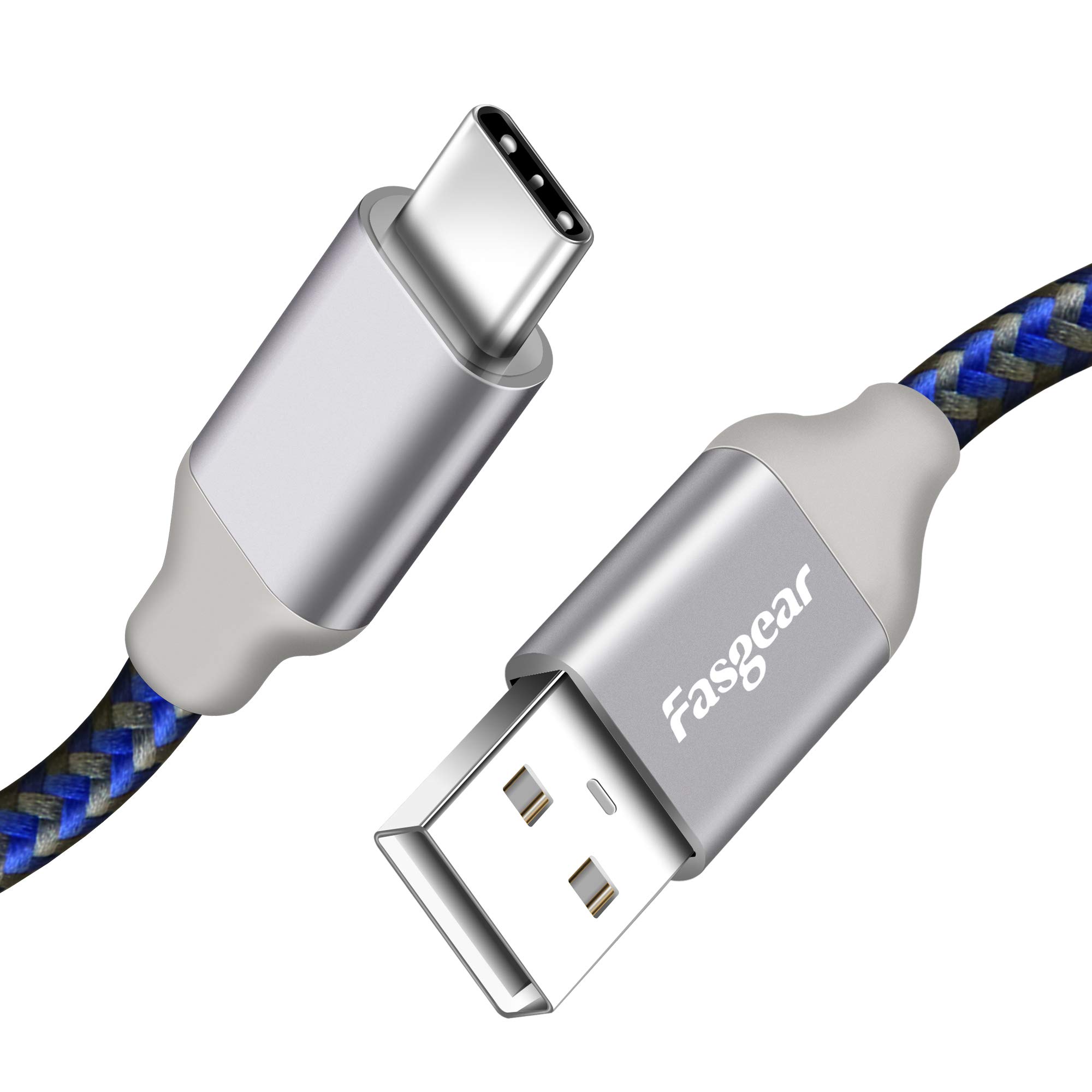 Fasgear USB C Cable, 1 Pack 10ft Nylon Braided Durable USB Type C Charging and Sync Cable Compatible with Galaxy S10/S9/S8+, Note 9, Huawei P20 etc. (Blue)
