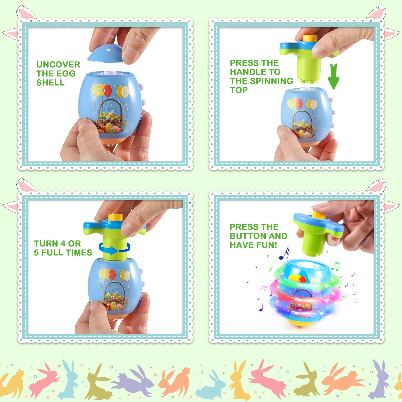 6 PCS Easter Basket Stuffers for Toddler Kids, Light Up & Singing Spinning Top with Flash, Easter Egg Hunt Party Favor Toy Gifts, Kids Goodie Bag Fillers, Easter Gifts for 3+ Boys Girls