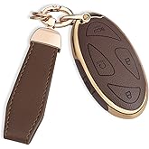 QBUC for Hyundai Key Fob Cover with Key Chain, Upper Leather + Soft TPU Car Key Case for Hyundai Ioniq 6 Grandeur GN7 KONA Elanrtra Santa Fe Tucson (2023-2025) Sonata (Brown, 5 Buttons)