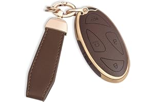 QBUC for Hyundai Key Fob Cover with Key Chain, Upper Leather + Soft TPU Car Key Case for Hyundai Ioniq 6 Grandeur GN7 KONA Elanrtra Santa Fe Tucson (2023-2025) Sonata (Brown, 5 Buttons)