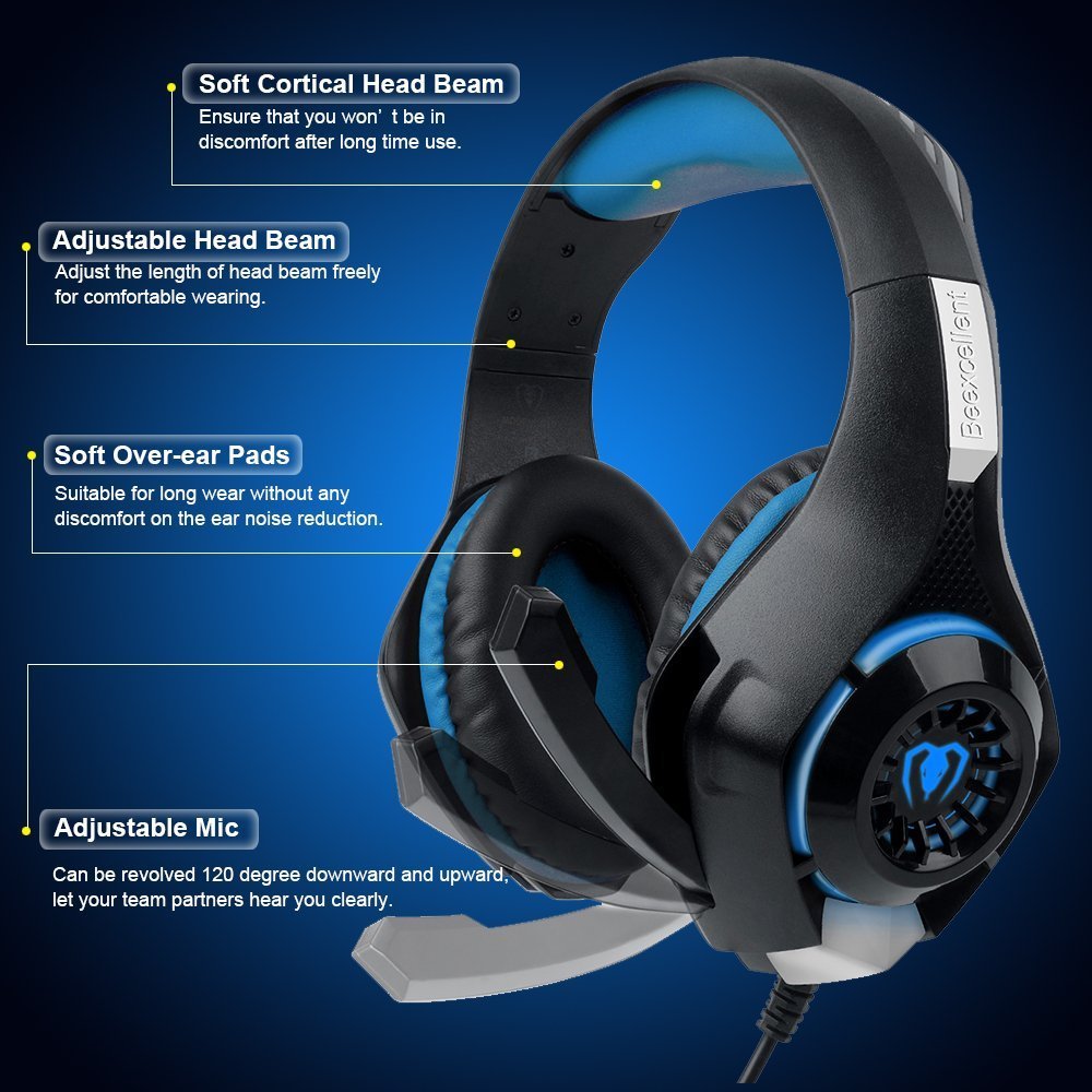 Gaming Headset for PS4|Tezewa Xbox One Gaming Headset|PC Gaming Headset|Stereo PS4 Headphones with Mic|LED Gaming Headphones With Microphone for Xbox One PSP Netendo DS PC Tablet