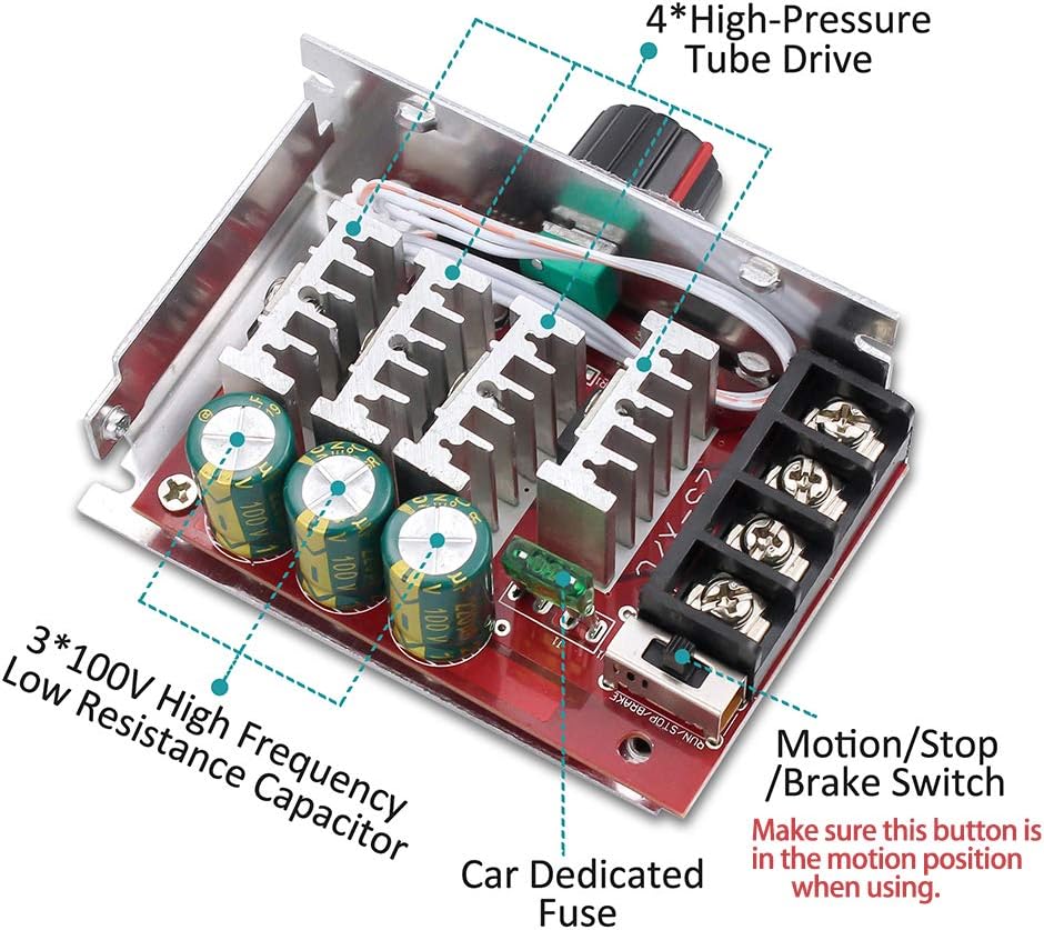 KeeYees 7-70V 30A PWM DC Motor Speed Controller Switch Control 12V 24V 36V 48V with 30 Amp Fuse - - 