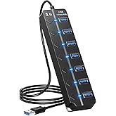 ONFINIO USB Hub 3.0, 7-Port USB Hub Splitter with Individual On/Off Switches and Lights, 3.2ft/1m Long Cable Compatible with 