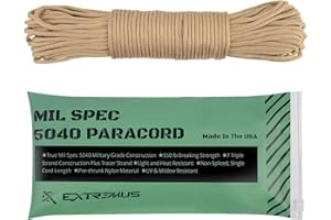 Extremus True Mil Spec 5040 Paracord, Made in The USA, Military Grade 550 lbs Breaking Strength, 7 Twisted Nylon Strands Plus Tracer Strand, UV Resistant, Color Fast, Desert Sand, 25 feet