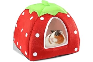 GEGURI Guinea Pig Bed, Cozy Rabbit Hideout with Warm Fleece, Washable Cuddle Cup, Winter Sleeping House for Small Pets (Strawberry Style)