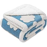 Luciphia Waterproof Pet Blanket for Medium Large Dogs Washable Fluffy Thick Jacquard Shag Fleece Warm Sherpa 3D Textured Flower Print for Cats Puppy Couch Protection (Blue Cloud,40x28 inches)