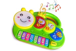 AMINFUN Baby Piano DrumToy, Caterpillar Piano Keyboard Drum Light Up Sound Musical Toy, Learning Educational Interactive Infant Toddler Kids Toys Gift for Girl Boy