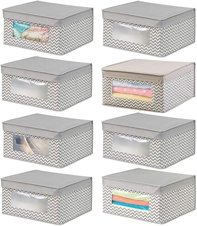 mDesign Juego de 8 cajas de tela apilables para guardar ropa y más – Cajas con tapa