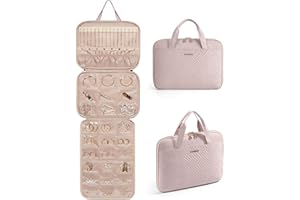 BAGSMART Travel Jewelry Organizer Case,Hanging Roll Jewelry Bag for Travel with Pockets,Large Capacity Jewelry Roll Bag for R