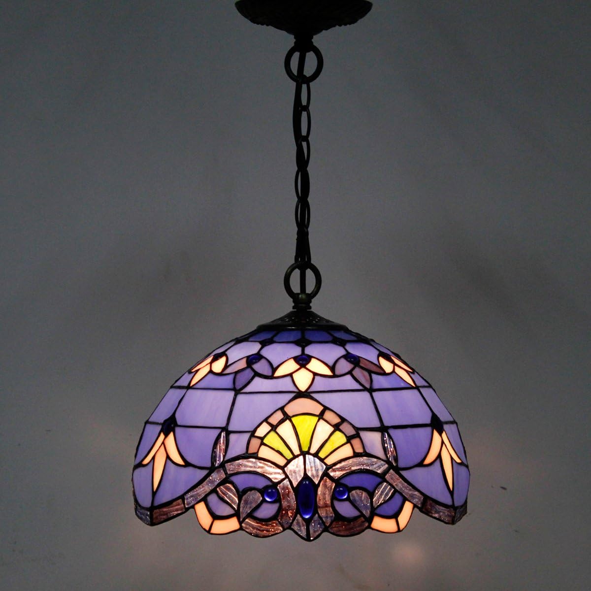 Tiffany Hanging Light W12H32 Inch Blue Purple Stained Glass Pendant lamp 1E26 Baroque Style S003C WERFACTORY Series Lamps Chandelier Ceiling Fixture Kitchen Island Bar Hallway Living Dining Room Loft - - 