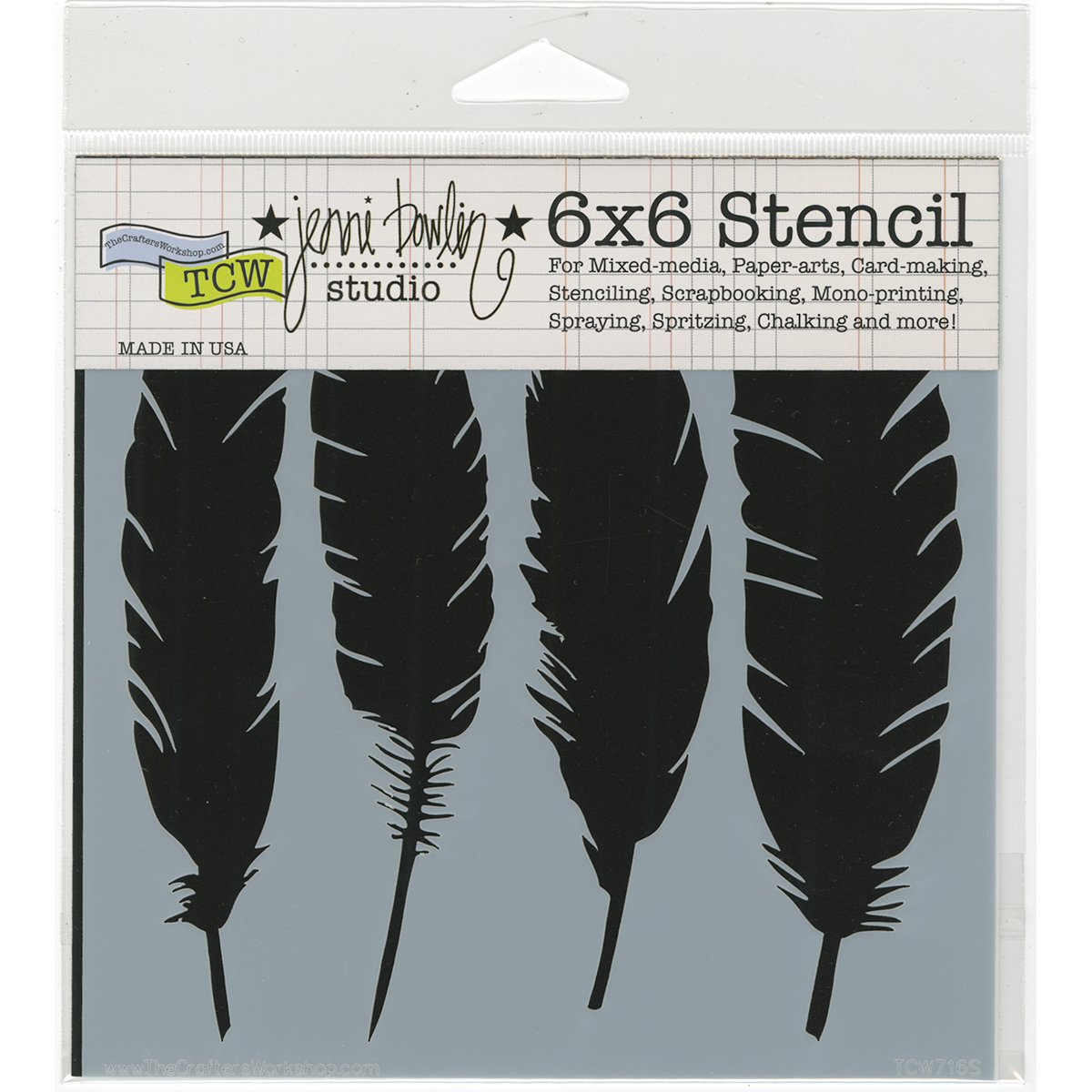 The Crafters Workshop "Four Feathers" Stencil, Transparent, 6 x 6-Inch (18 x 16 x 0.1 cm)