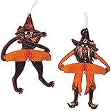 Beistle Vintage Halloween Tango Witch & Cat, 15" - 16", Black/Orange/White