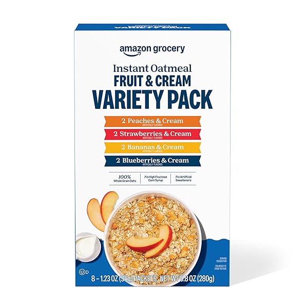 AMAZON GROCERY, INSTANT OATMEAL, FRUIT & CREAM VARIETY...