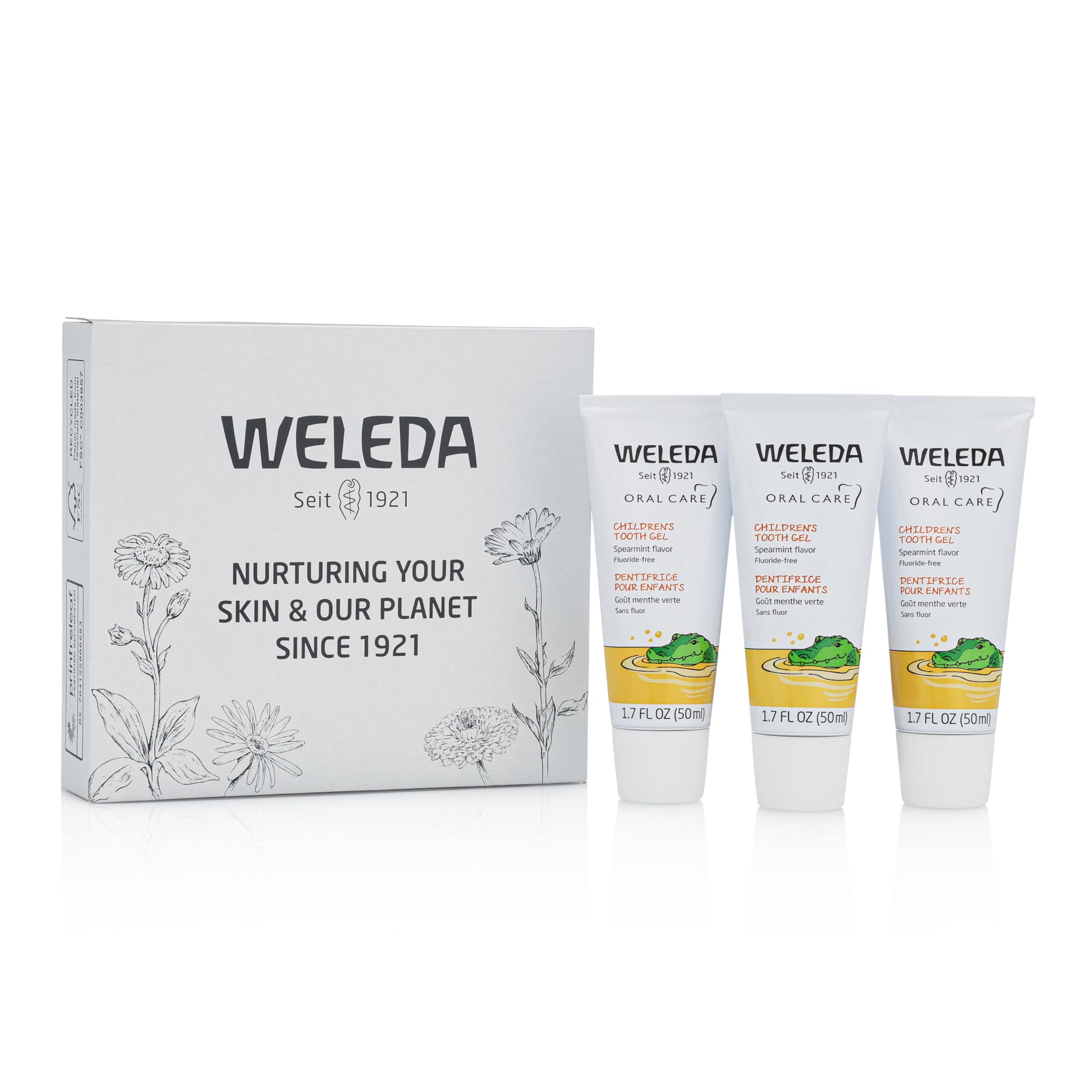 Weleda Oral Care Children\'s Tooth Gel, 1.7 Fluid Ounce (Pack of 3), Fluoride Free, Spearmint Flavor, Plant Rich Toothpaste with Calendula, Silica and Fennel