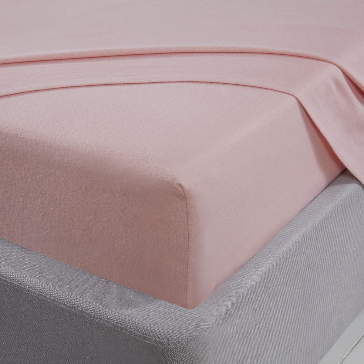 Sleepdown Fitted Sheet 100% Brushed Cotton Flannelette Luxury Bedding Soft Cosy 25cm 10" Bedsheet Bed Linen - Blush Pink - King