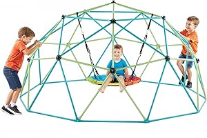 VEVOR Climbing Dome, 10FT Geometric Dome Climber with Saucer Swing, 1000LBS Loading Kid's Jungle Gym Playground, Easy-Assembly Outdoor Backyard Climbing Equipment for Boys Girls 3 to 10 Years Old