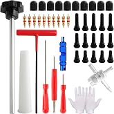 45 PCS Valve Stem Core Removal Replacement Tool Kit, Tire Valve Stem Removal Tool and TR412, TR413, TR414 Tire Snap in Short Rubber Valve Stem, 4 Way Valve Core Remover