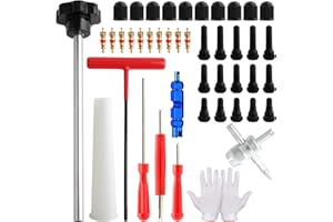 ZHSMS 45 PCS Valve Stem Core Removal Replacement Tool Kit, Tire Valve Stem Removal Tool and TR412, TR413, TR414 Tire Snap in Short Rubber Valve Stem, 4 Way Valve Core Remover